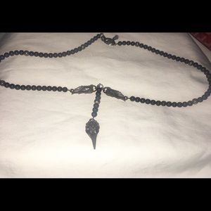 King Baby Men’s Onyx Beaded Wing and Raven Skull
